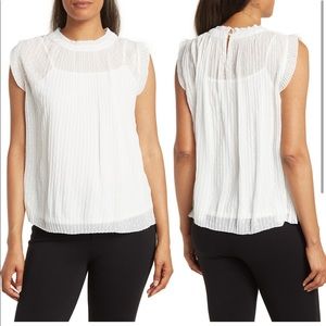Adriana Papell Lace Trim Crew Neck White Blouse
